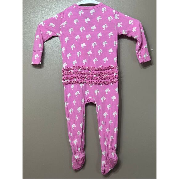 NWOT Posh Peanut x Barbie Collab Pink & White Ruffle Footsie Onesie Baby 12-18M - Picture 10 of 10